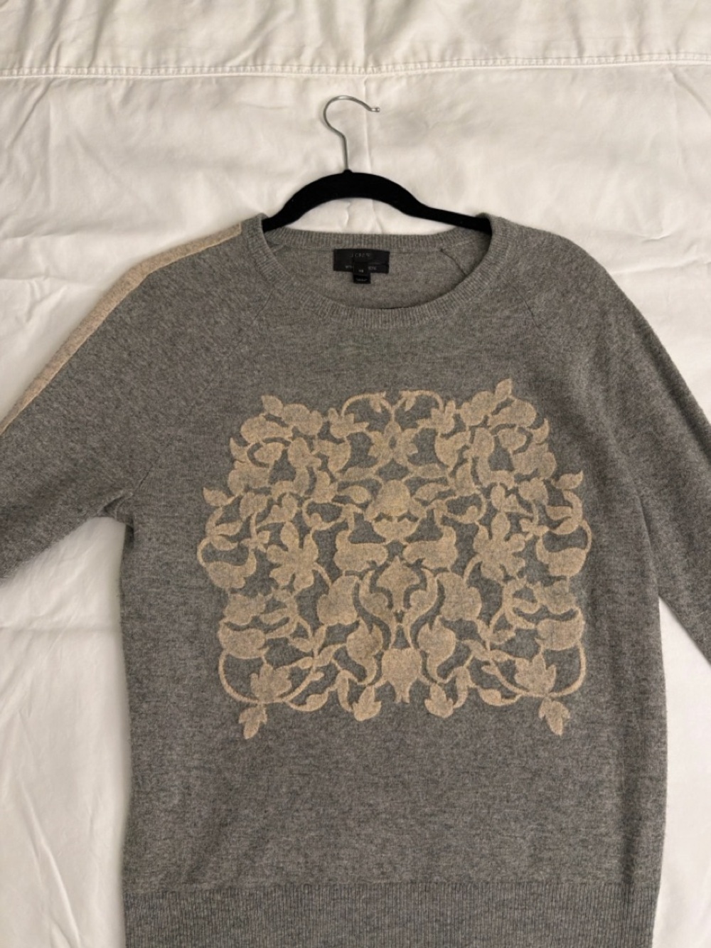 J.Crew Wool Cashmere Sweater XS – Grey Intarsia Knit Crewneck
